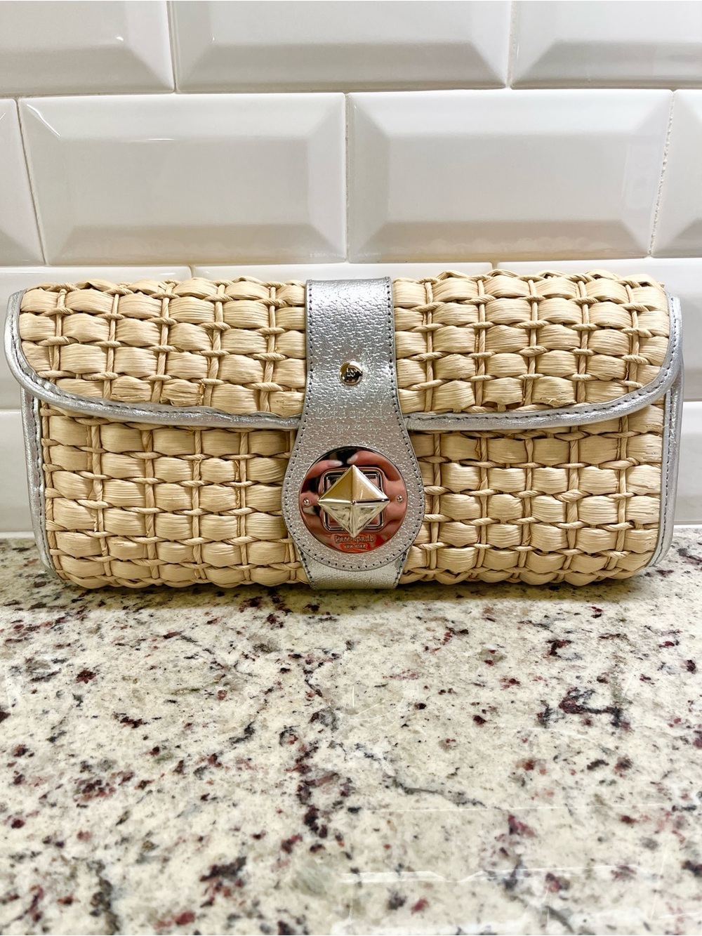 Kate Spade Rattan Clutch with Turn Lock EUC